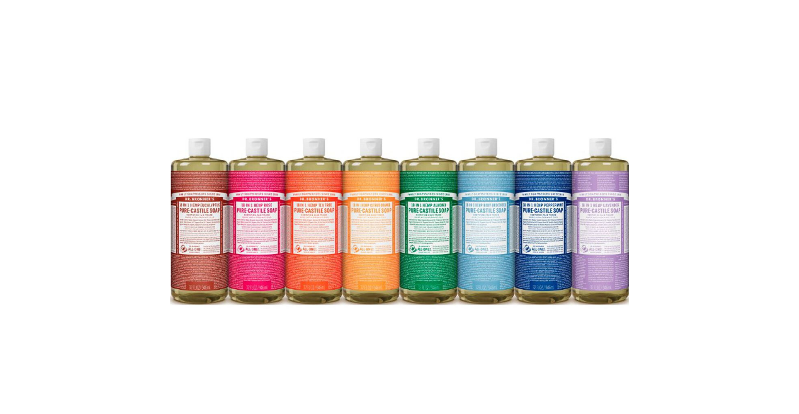 Odporúčané použitie a riedenie univerzálnych tekutých mydiel Dr. Bronner's